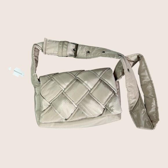 🍦 ANTHROPOLOGIE LARK PUFFY WOVEN CROSSBODY HANDBAG PURSE CREAM BUFF SAND NUDE - Picture 4 of 8